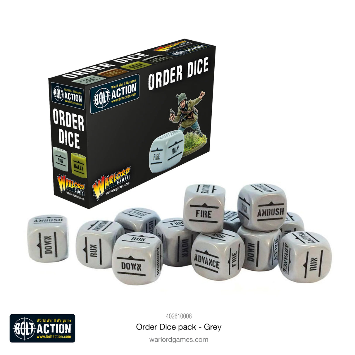 Bolt Action - Order Dice: Grey