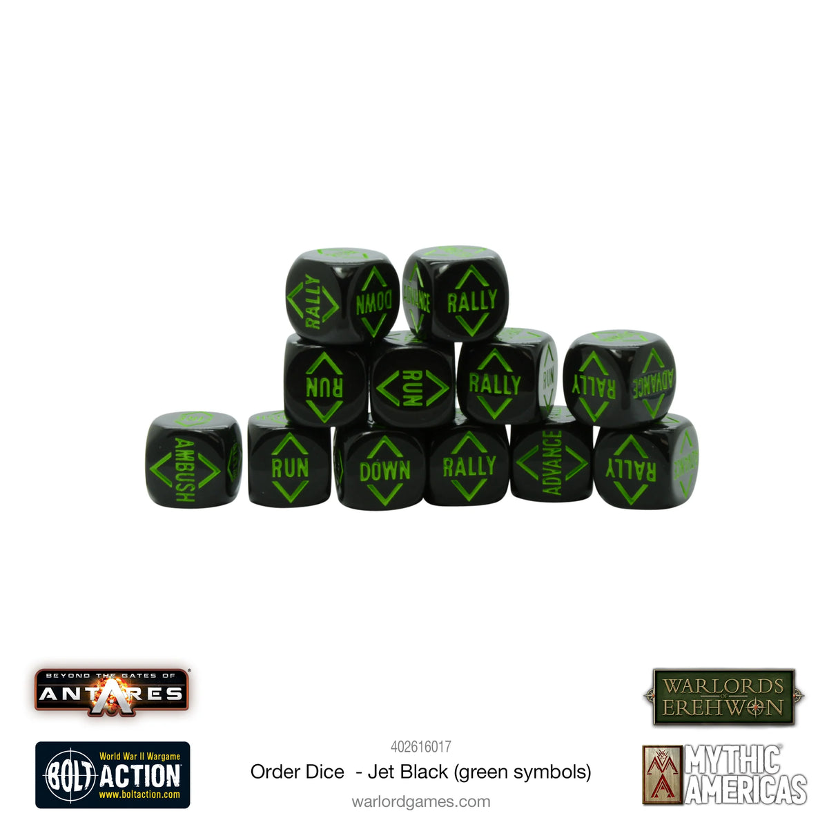 Bolt Action - Order Dice: Jet Black (Green Symbols)