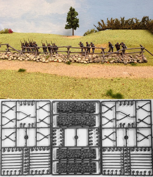 Renedra - Scenery: Cross & Rail Fencing with Stone Bases