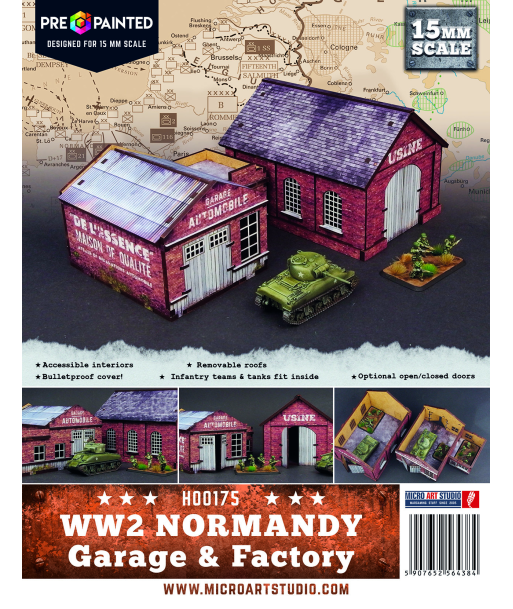 Micro Art Studio - Pre-Painted 15mm WW2 Normandy Garage & Factory