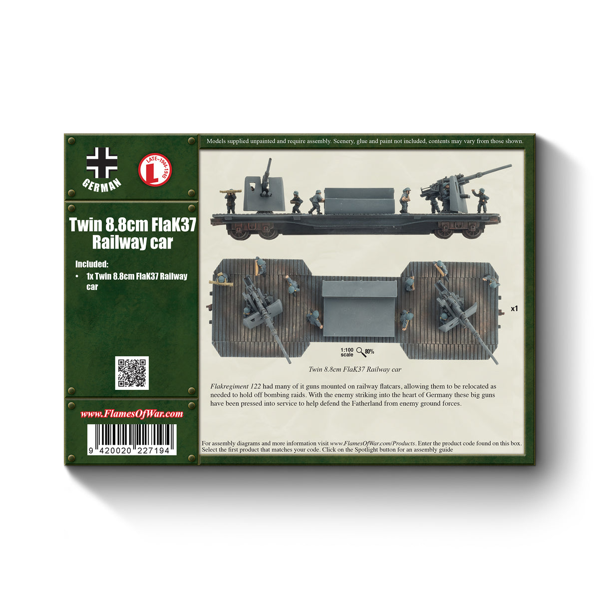 Flames Of War - German: Twin 8.8cm FlaK37 Railway car