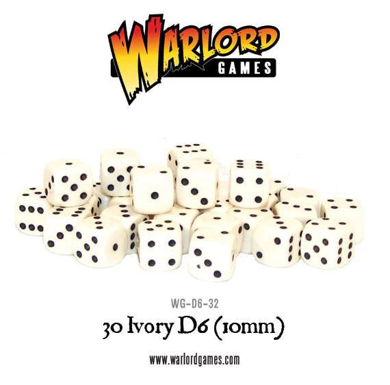 Warlord Games - D6 Dice: 30 Ivory D6 (10mm)