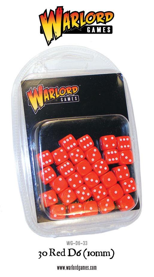 Warlord Games - D6 Dice: 30 Red D6 (10mm)
