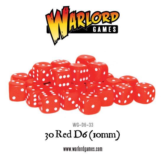 Warlord Games - D6 Dice: 30 Red D6 (10mm)