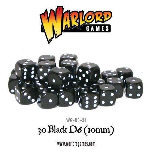 Warlord Games - D6 Dice: 30 Black D6 (10mm)
