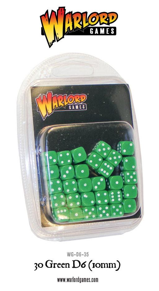 Warlord Games - D6 Dice: 30 Green D6 (10mm)