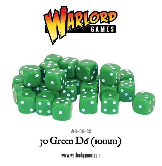 Warlord Games - D6 Dice: 30 Green D6 (10mm)