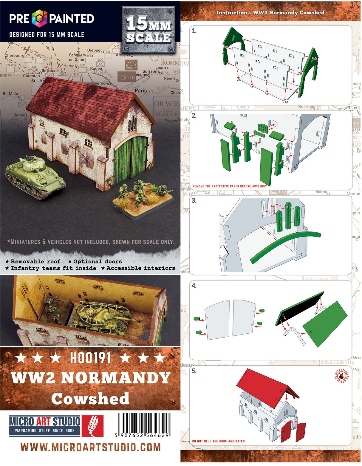 Micro Art Studio - Pre-Painted 15mm WW2 Normandy Cowshed