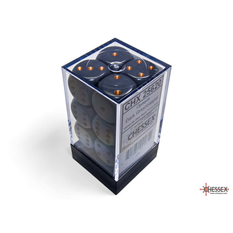 CHX 25620 Opaque Dark Grey/copper 16mm d6 Dice Block (12 dice)