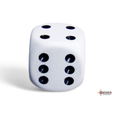 CHX 25601 Opaque White/black 16mm d6 Dice Block (12 dice)