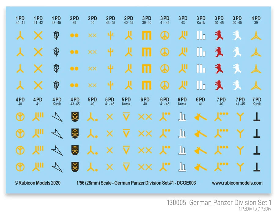 Rubicon Miniatures - German Panzer Division Set 1 Decal Sheet