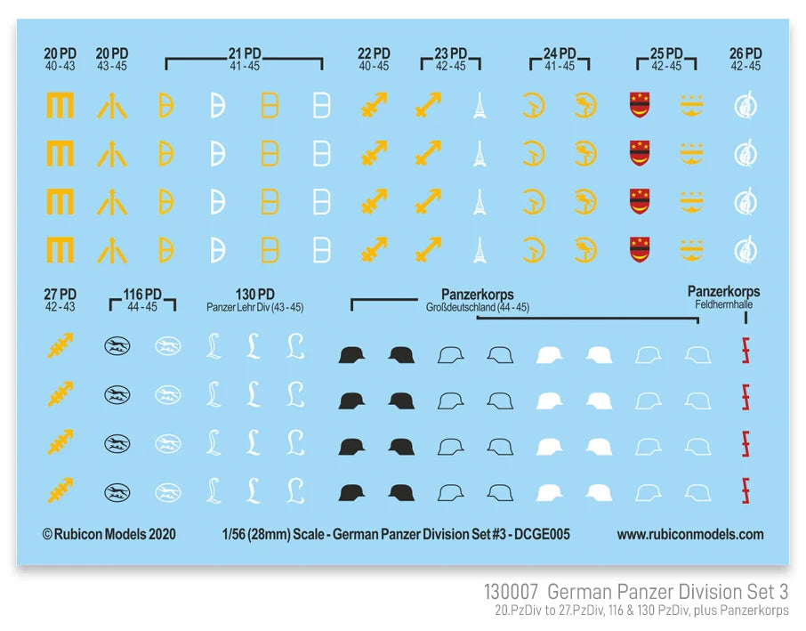Rubicon Miniatures - German Panzer Division Set 3 Decal Sheet