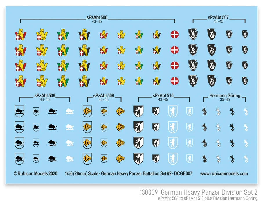 Rubicon Miniatures - German Heavy Panzer Battalion Set 2 Decal Sheet