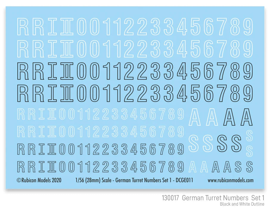 Rubicon Miniatures - German Turret Numbers Set 1 Decal Sheet