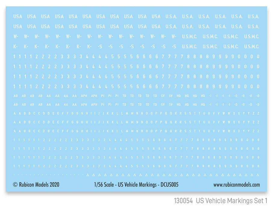 Rubicon Miniatures - US Vehicle Markings Set 1 Decal Sheet
