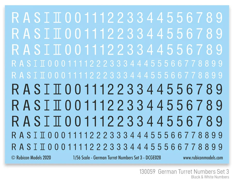 Rubicon Miniatures - German Turret Numbers Set 3 Decal Sheet
