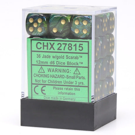 CHX 27815 Scarab 12mm d6 Jade/Gold Block (36)