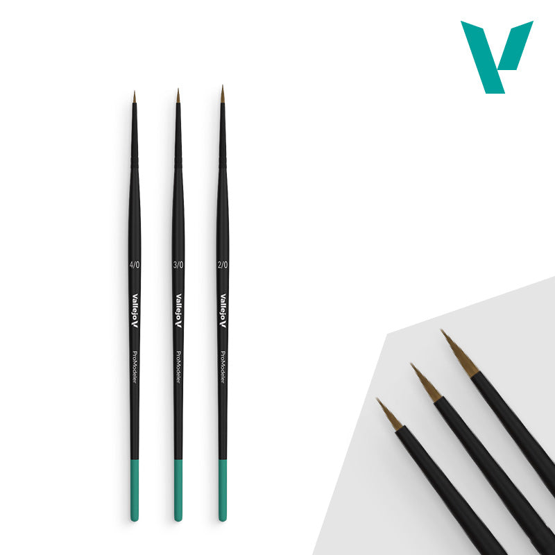 Vallejo - Hobby Brushes: Pro Modeler Definition Set - Natural Hair (4/0, 3/0, 2/0)