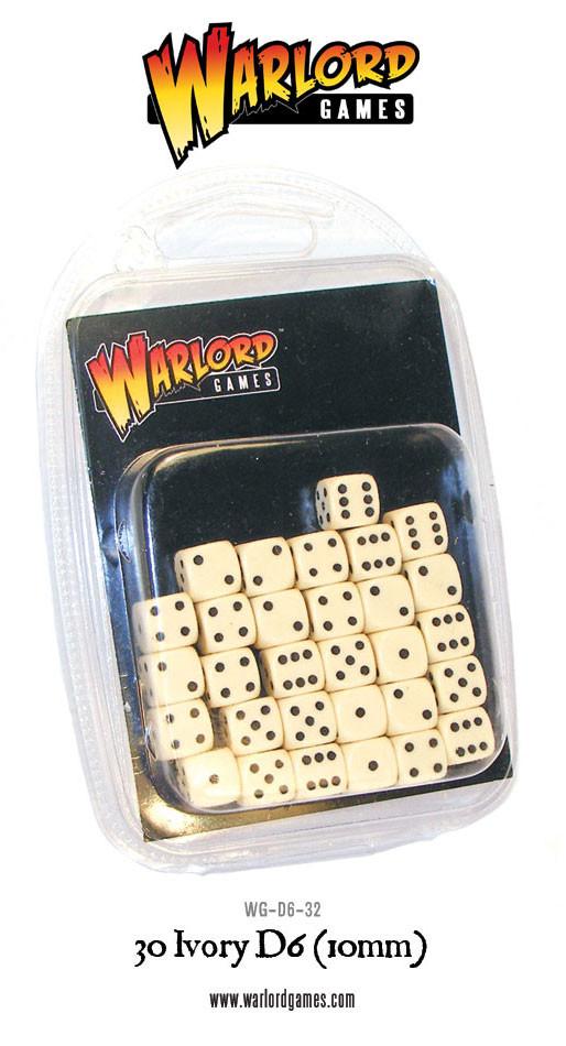 Warlord Games - D6 Dice: 30 Ivory D6 (10mm)